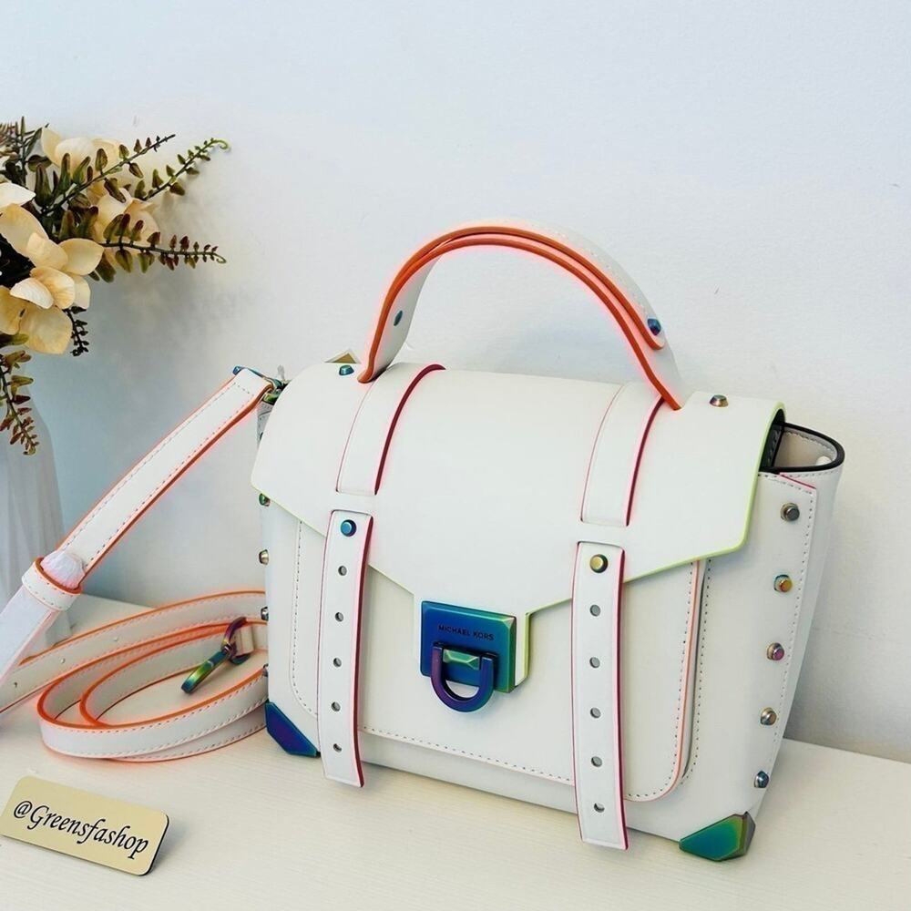 Michael Kors Purse Manhattan Satchel Crossbody Optic White - Picture 2 of 9